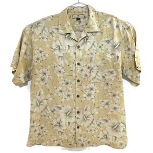 Tommy Bahama Shirt Mens Medium Yellow Silk Hawaiian Floral Camp Button Up